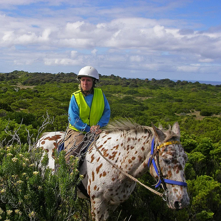 Australien Cape Otway National Park Reiterin mit geschecktem Pferd