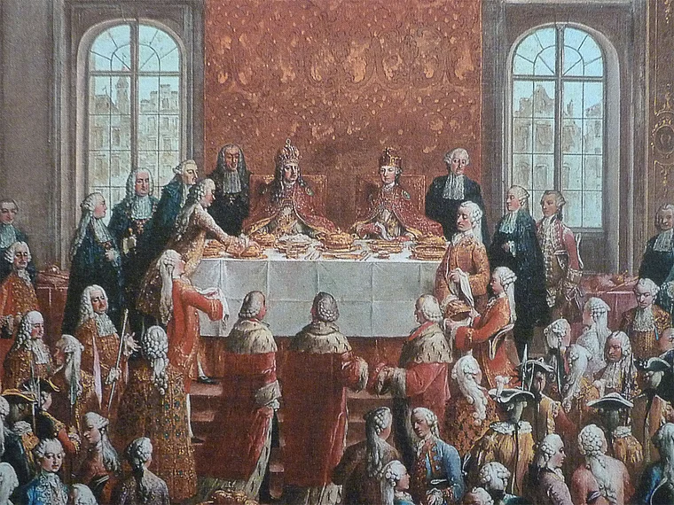 Braunau Schloss Ranshofen Landesausstellung Gemälde Krönungsmahl Kaiser Joseph II.