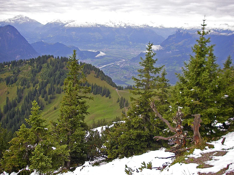 Liechtenstein Fürstensteig Landschaft mit Schneeresten