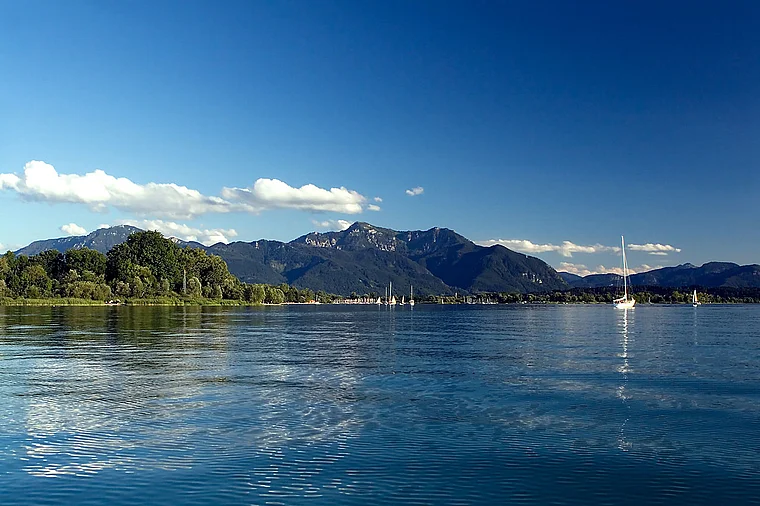 Übersee Chiemsee Blick auf Alpen
