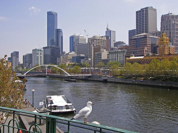Melbourne Yarra River Blick auf Skyline
