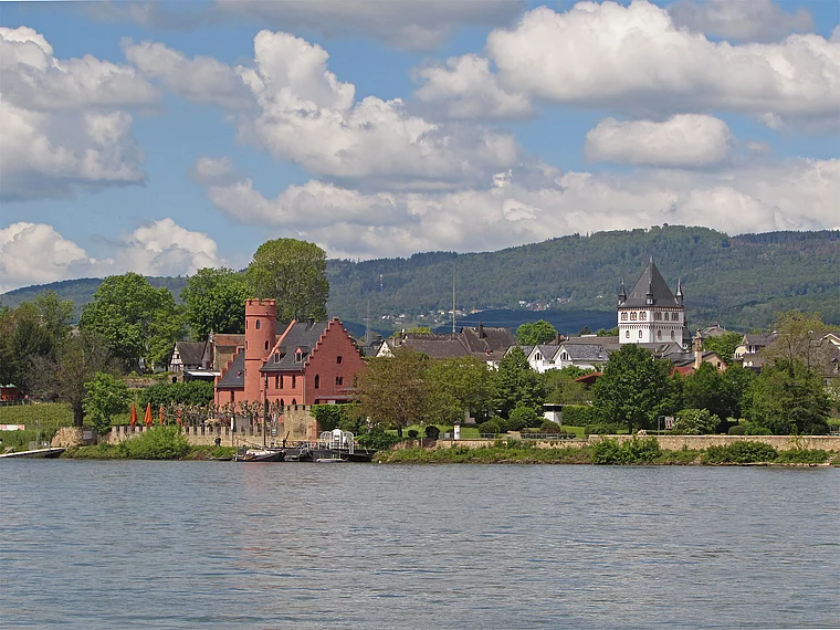 Eltville Burg Crass und Stadtturm vom Rhein