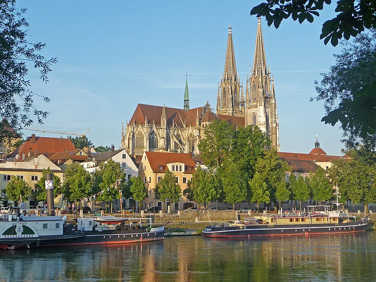 Regensburg Donauufer Blick auf Dom Morgenlicht