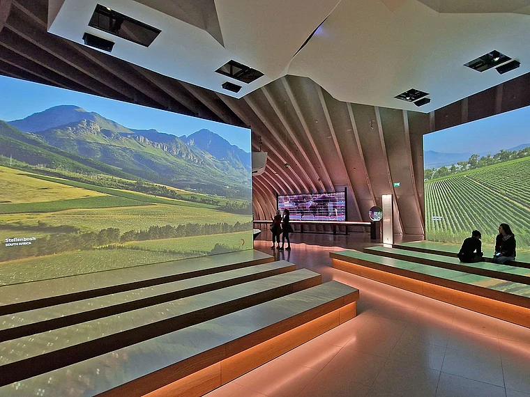 Panoramaprojektion einer Weinlandschaft im Besucherzentrum