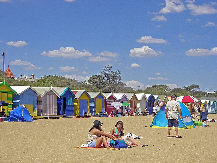 Melbourne St. Kilda Strand mit Umkleidekabinen