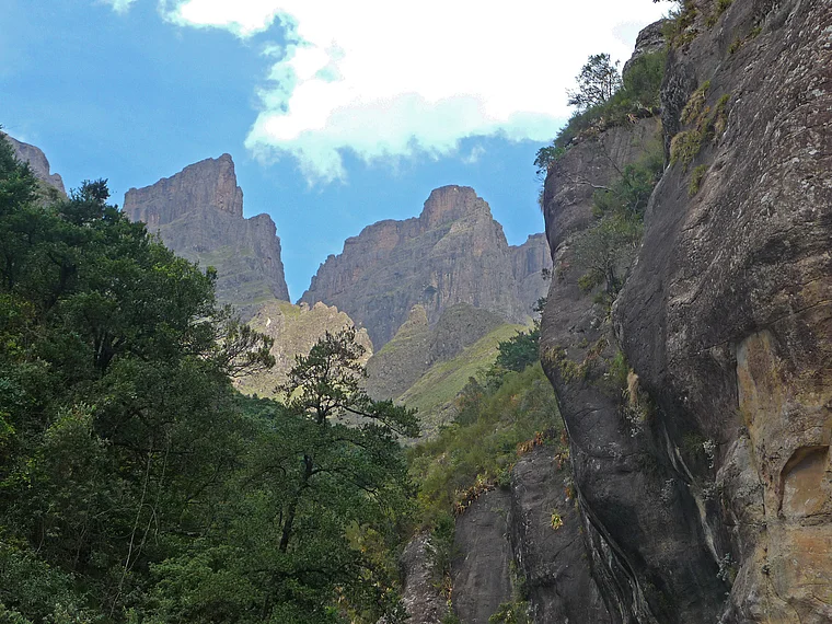 Südafrika Drakensberge Amphitheater von unten