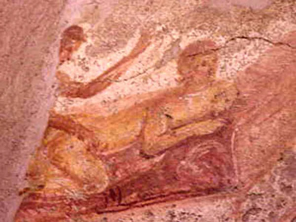 Pompeji erotische Wandmalerei nah