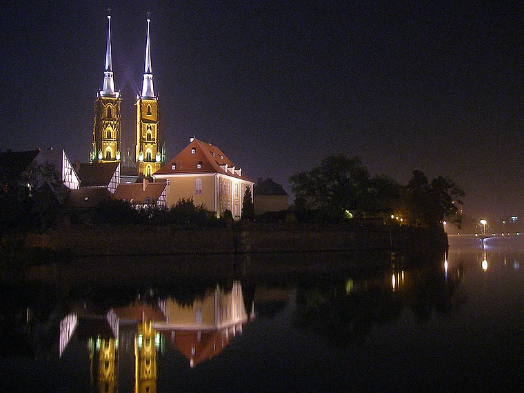 Breslau Dominsel Nachtaufnahme