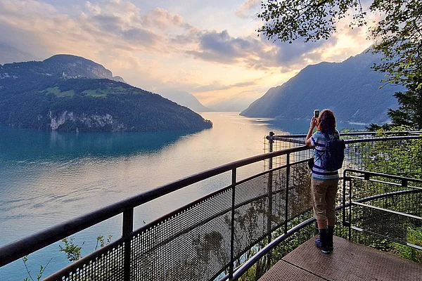 Brunnen Vierwaldstättersee Chänzeli Aussicht Sonnenuntergang