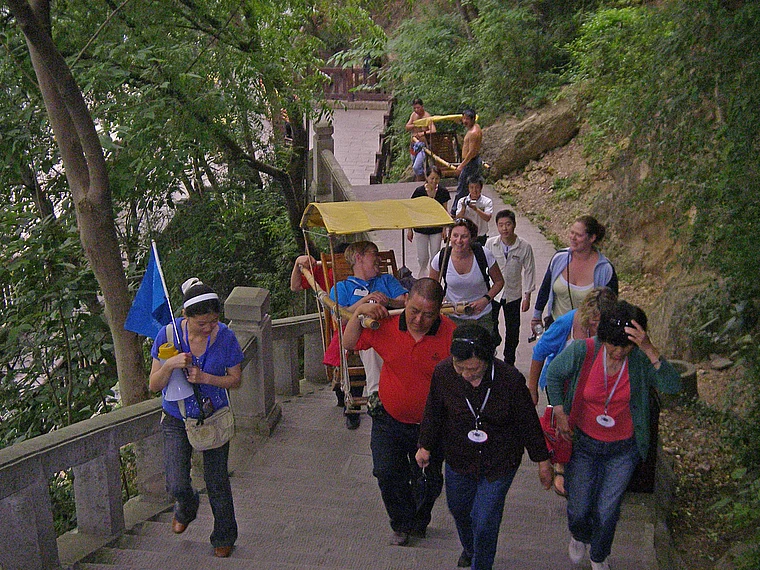 Jangtsekiang Baidi Cheng Treppe und Sänfte