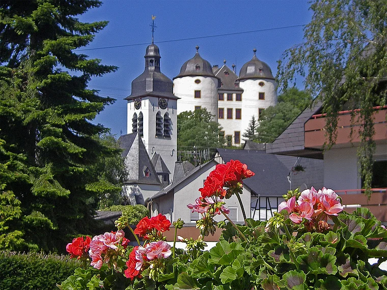 Hunsrück Gemünden Schloss Geranien