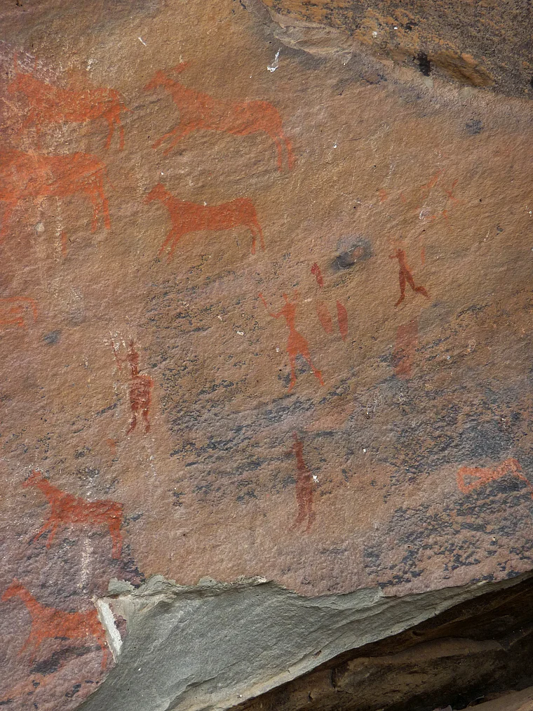 Südafrika Drakensberge Giant's Castle Felszeichnung jagdbare Tiere