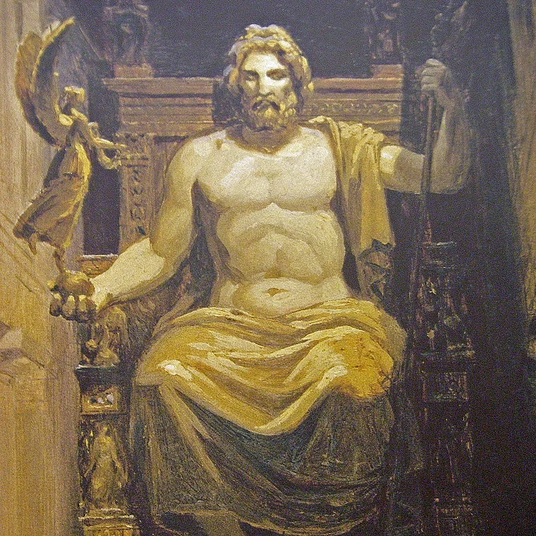 Peloponnes Olympia Museum Gemälde Zeusstatue