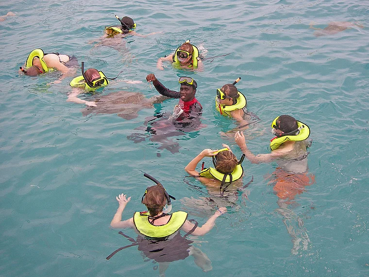 Barbados Turtle Bay Touristen mit Schildkröten