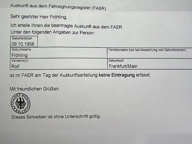 Kraftfahrtbundesamt Auszug Fahreignungsregister